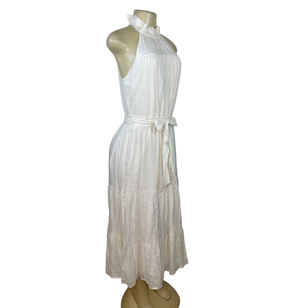 Banana Republic XS White Halter Maxi Dress With Ruffle Neck & Belted Waist - New