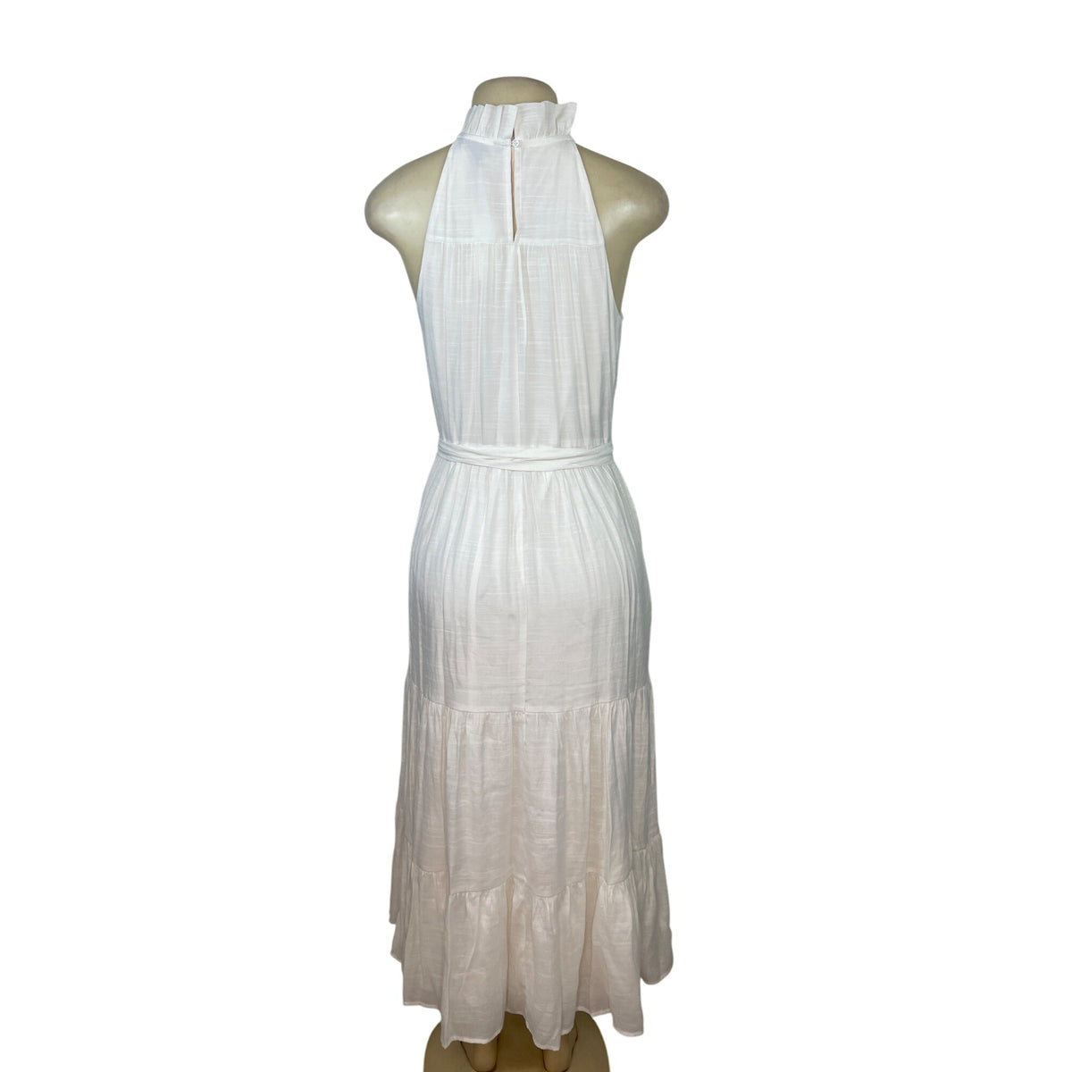 Banana Republic XS White Halter Maxi Dress With Ruffle Neck & Belted Waist - New