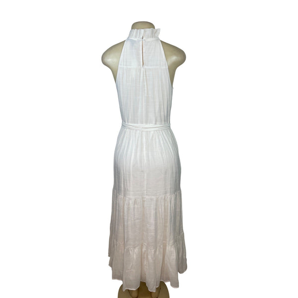 Banana Republic XS White Halter Maxi Dress With Ruffle Neck & Belted Waist - New