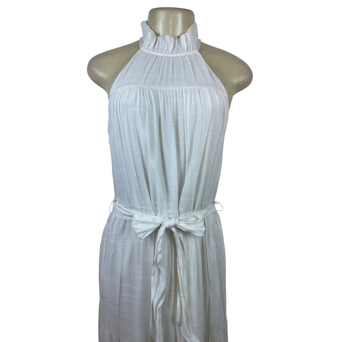 Banana Republic XS White Halter Maxi Dress With Ruffle Neck & Belted Waist - New