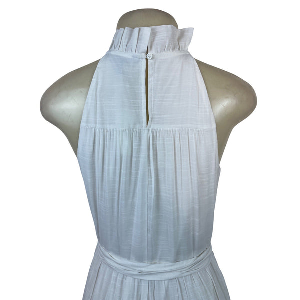 Banana Republic XS White Halter Maxi Dress With Ruffle Neck & Belted Waist - New