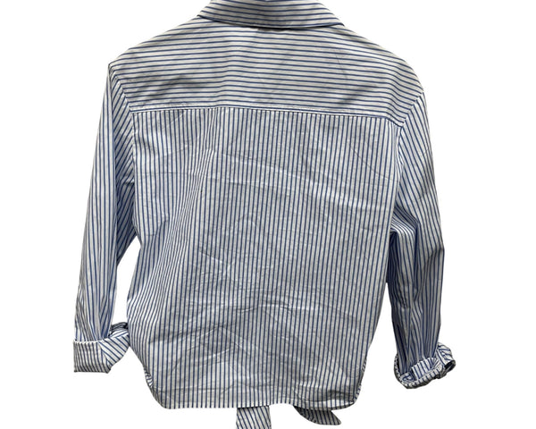Aqua Womens Blue Striped Cotton Button-Up Shirt With Tie Hem Size S
