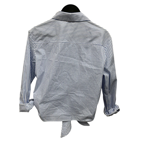 Aqua Womens Blue Striped Cotton Button-Up Shirt With Tie Hem Size S