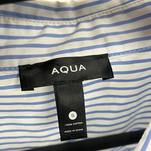 Aqua Womens Blue Striped Cotton Button-Up Shirt With Tie Hem Size S