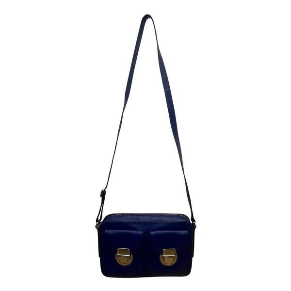 Fossil Women’s Blue Leather Adjustable Strap Dual Front Pockets Crossbody Bag