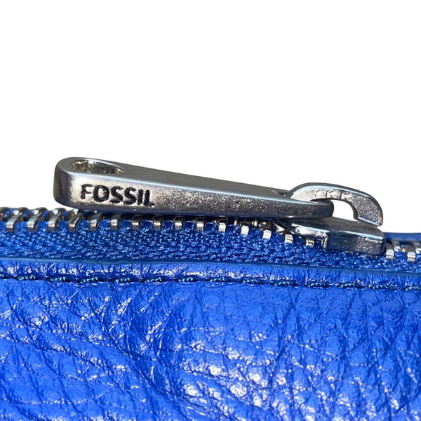 Fossil Women’s Blue Leather Adjustable Strap Dual Front Pockets Crossbody Bag