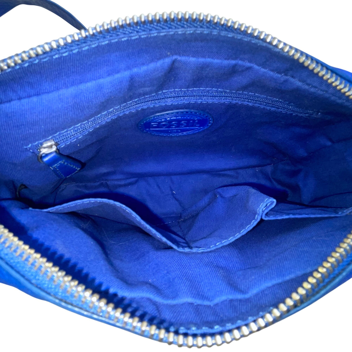 Fossil Women’s Blue Leather Adjustable Strap Dual Front Pockets Crossbody Bag