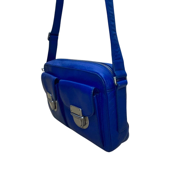 Fossil Women’s Blue Leather Adjustable Strap Dual Front Pockets Crossbody Bag