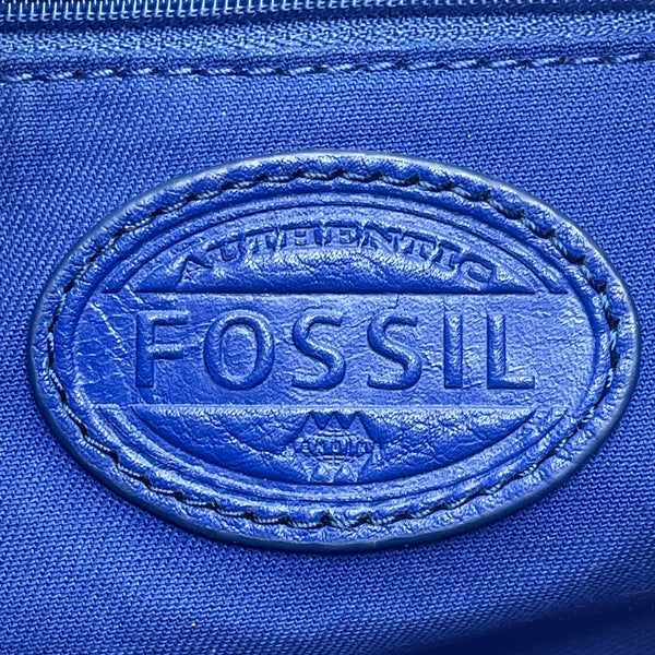 Fossil Women’s Blue Leather Adjustable Strap Dual Front Pockets Crossbody Bag