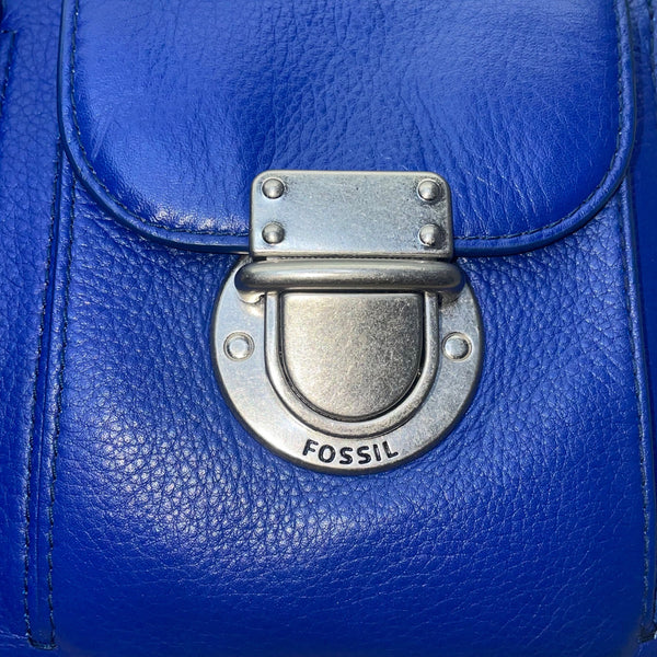 Fossil Women’s Blue Leather Adjustable Strap Dual Front Pockets Crossbody Bag