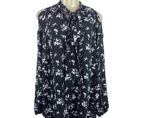 Torrid Women’s Cold Shoulder Floral Print Blouse With Tie Neck Tie Size 1 - New