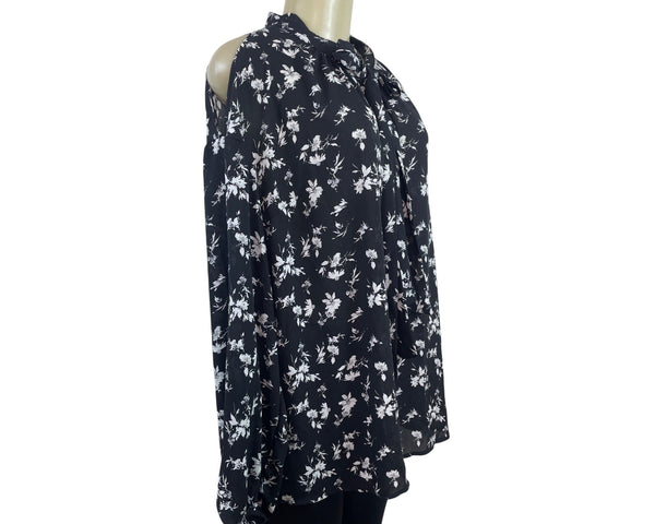 Torrid Women’s Cold Shoulder Floral Print Blouse With Tie Neck Tie Size 1 - New