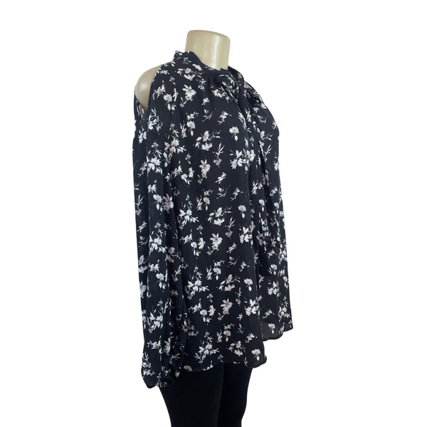 Torrid Women’s Cold Shoulder Floral Print Blouse With Tie Neck Tie Size 1 - New