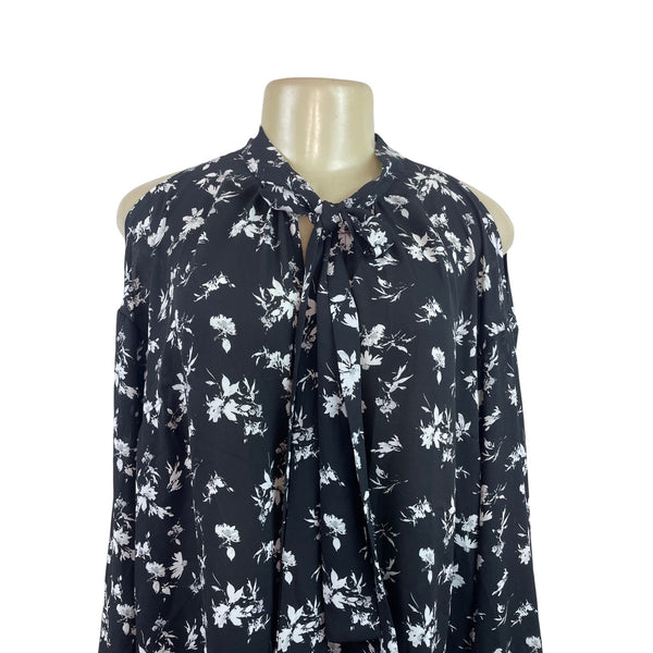 Torrid Women’s Cold Shoulder Floral Print Blouse With Tie Neck Tie Size 1 - New