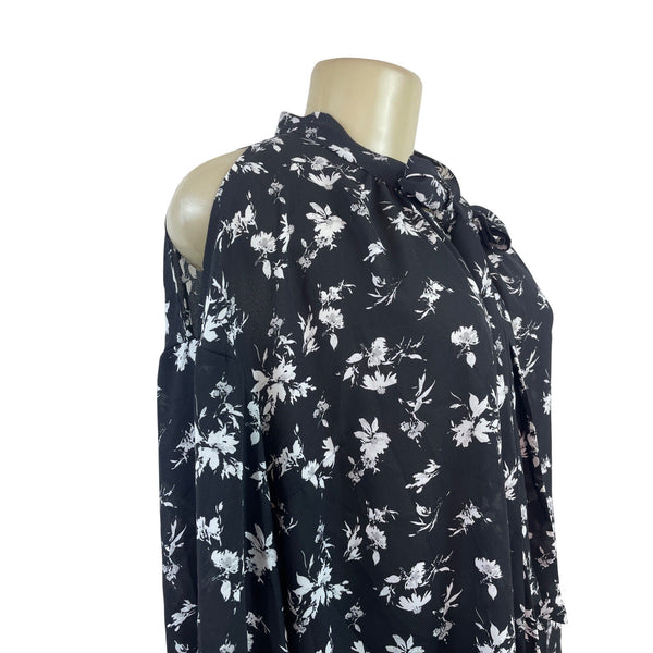 Torrid Women’s Cold Shoulder Floral Print Blouse With Tie Neck Tie Size 1 - New