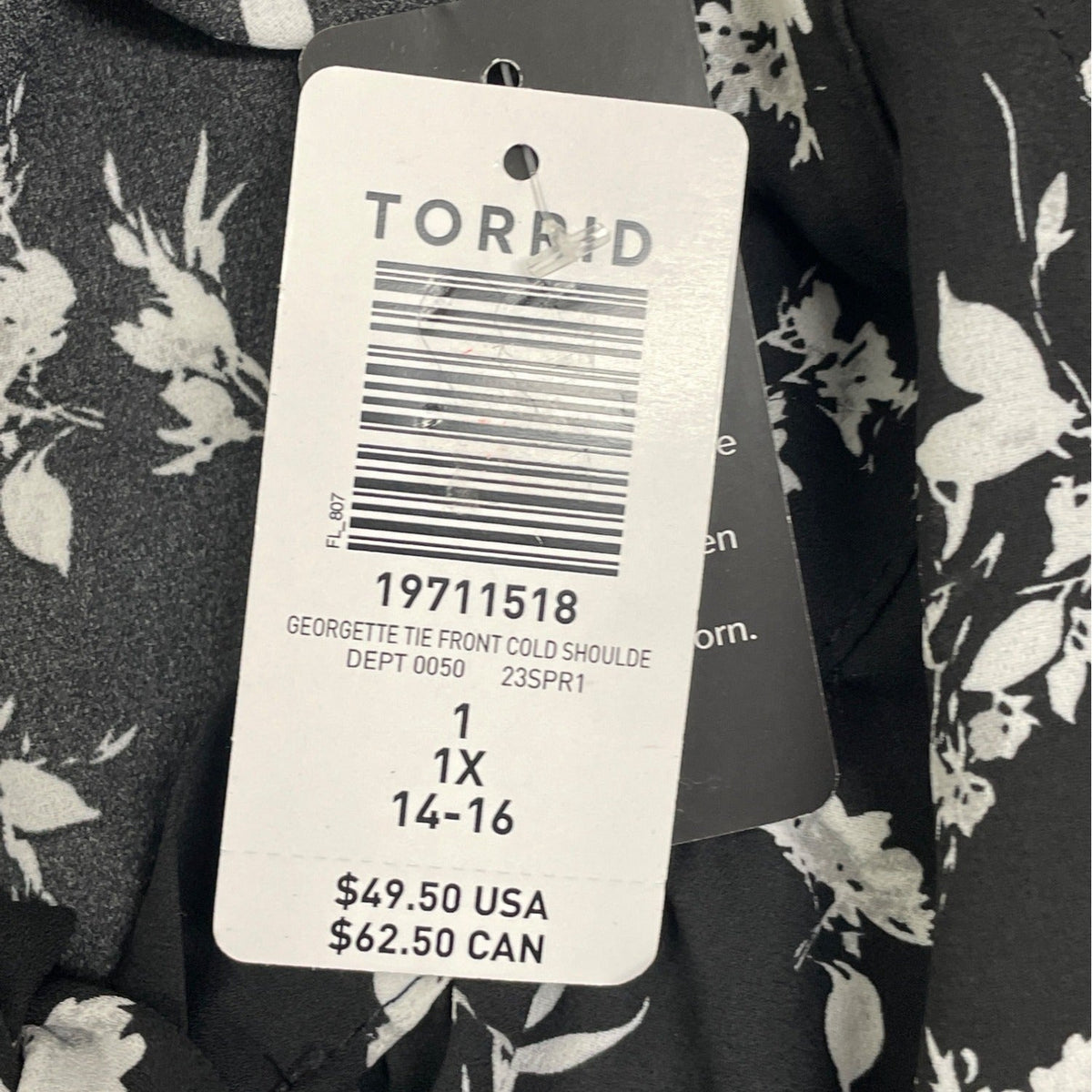 Torrid Women’s Cold Shoulder Floral Print Blouse With Tie Neck Tie Size 1 - New