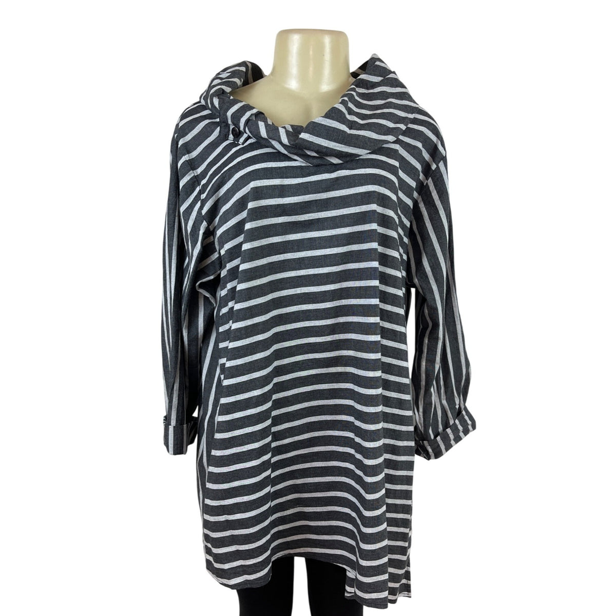 Tulip Women's Black & White Striped Long Sleeve Tunic Top Size L