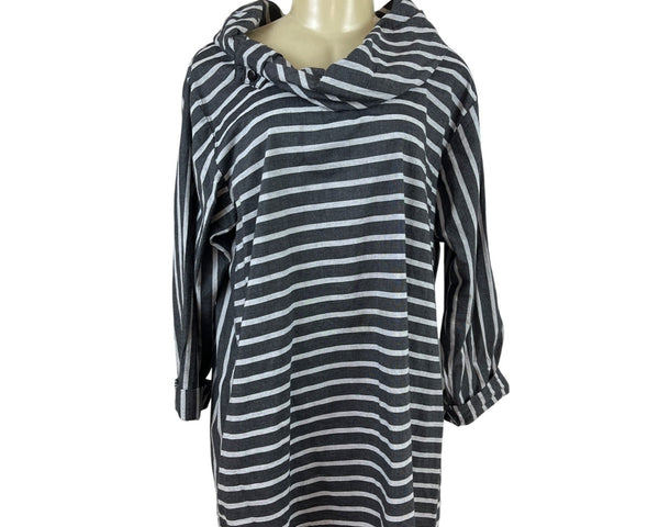 Tulip Womens Black & White Striped Long Sleeve Tunic Top Size L - New