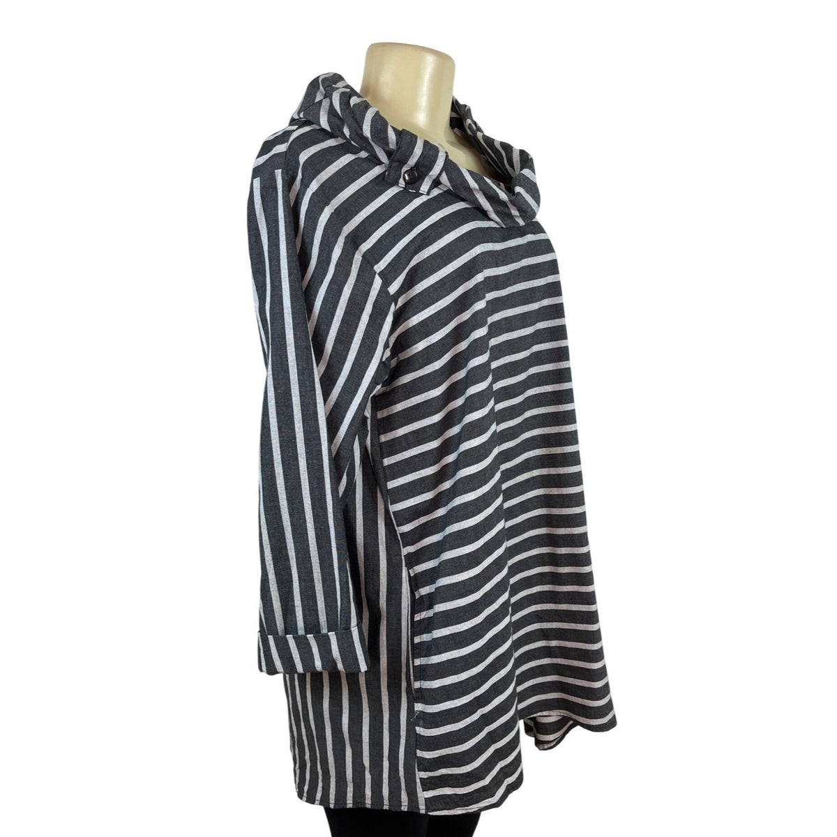 Tulip Women's Black & White Striped Long Sleeve Tunic Top Size L