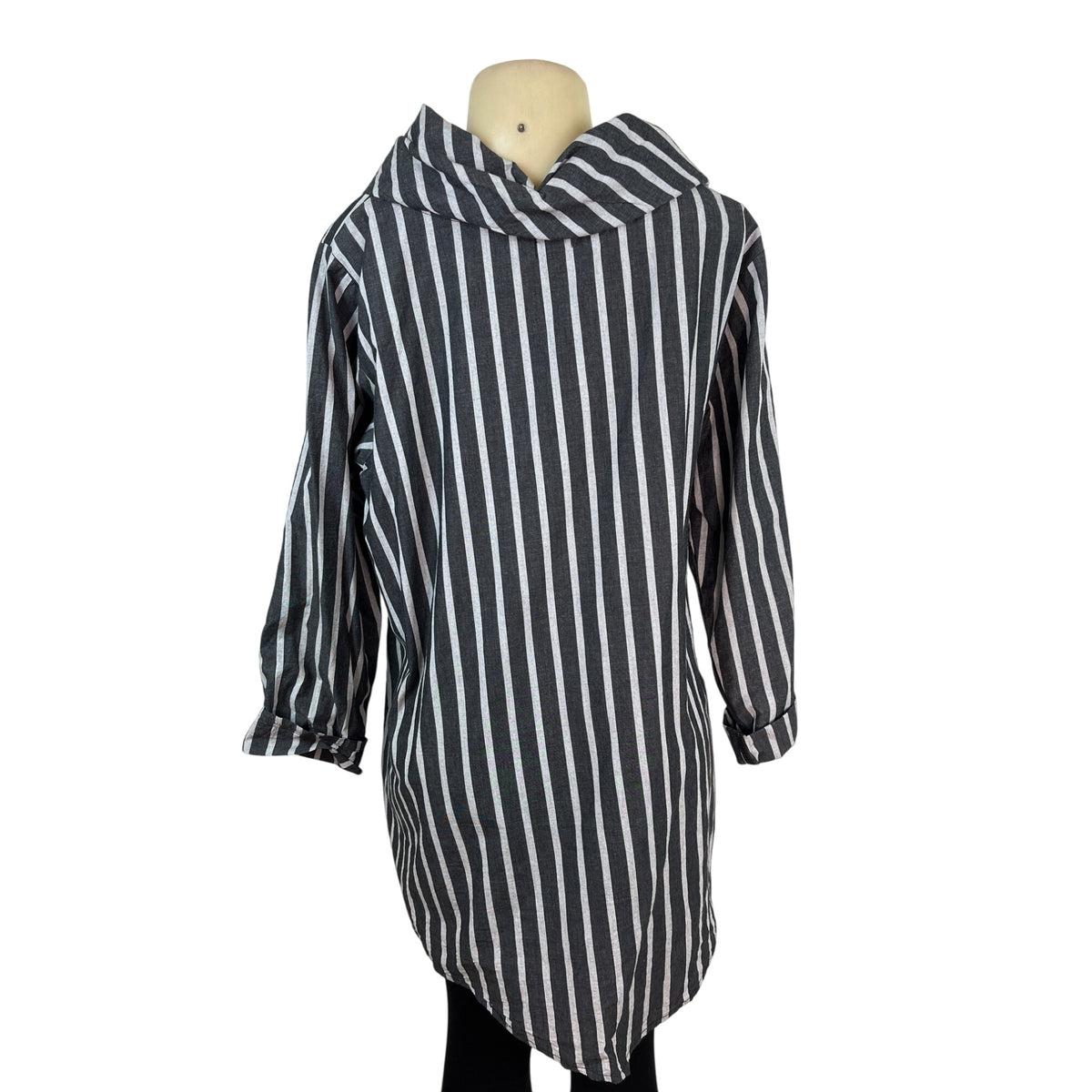 Tulip Women's Black & White Striped Long Sleeve Tunic Top Size L