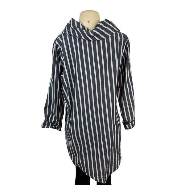 Tulip Women's Black & White Striped Long Sleeve Tunic Top Size L