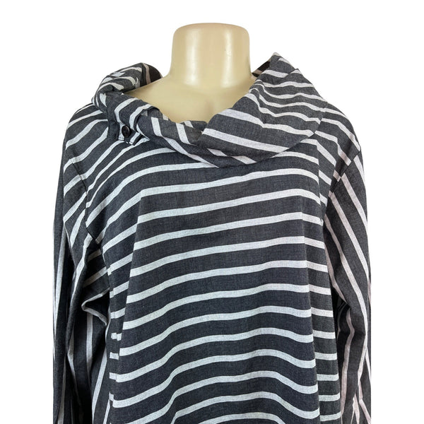 Tulip Women's Black & White Striped Long Sleeve Tunic Top Size L