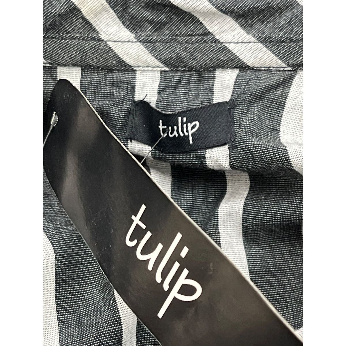 Tulip Women's Black & White Striped Long Sleeve Tunic Top Size L