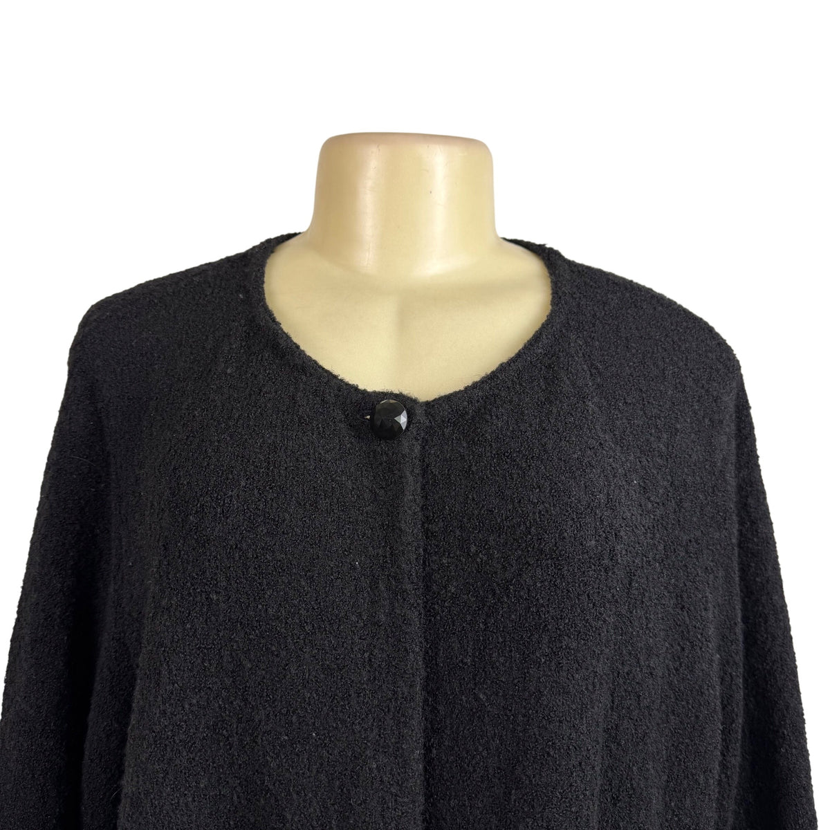 Chicos Womens Black Acrylic/Nylon/Wool Feather Trim Long Sleeve Cardigan Size 2