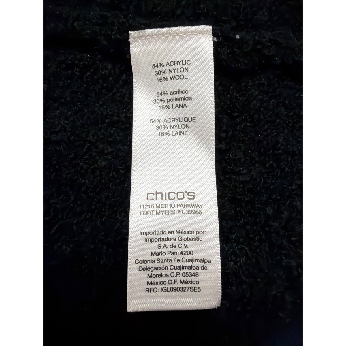 Chicos Womens Black Acrylic/Nylon/Wool Feather Trim Long Sleeve Cardigan Size 2