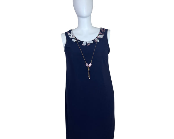 R&M Richards Navy Sleeveless Sheath Dress With Pink/White Cardigan Sz 16 W