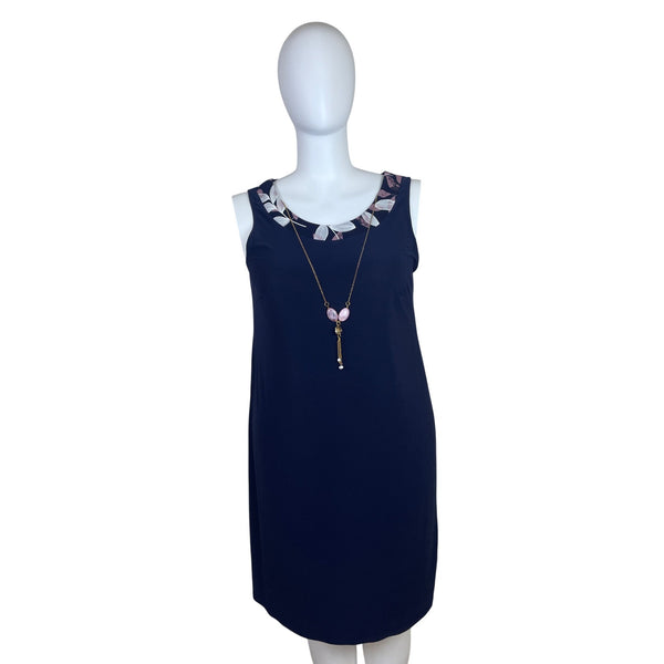 R&M Richards Navy Sleeveless Sheath Dress With Pink/White Cardigan Sz 16 W