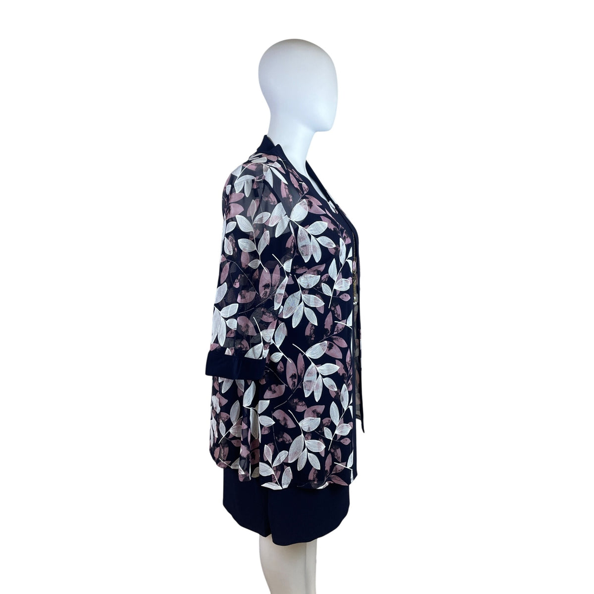 R&M Richards Navy Sleeveless Sheath Dress With Pink/White Cardigan Sz 16 W