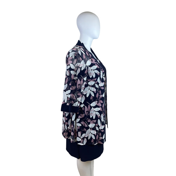 R&M Richards Navy Sleeveless Sheath Dress With Pink/White Cardigan Sz 16 W