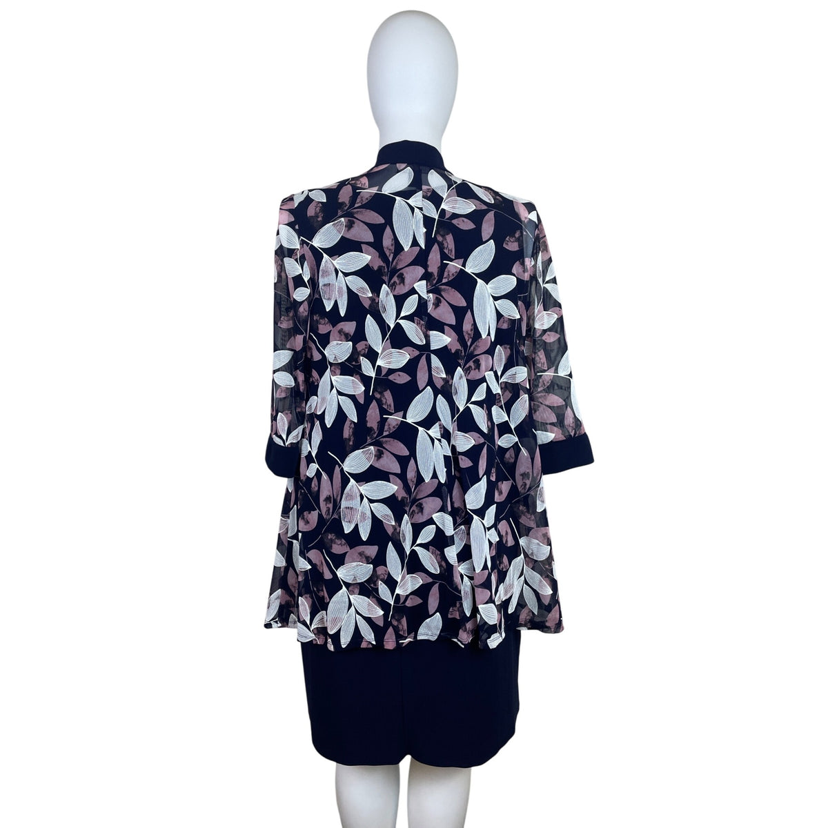 R&M Richards Navy Sleeveless Sheath Dress With Pink/White Cardigan Sz 16 W