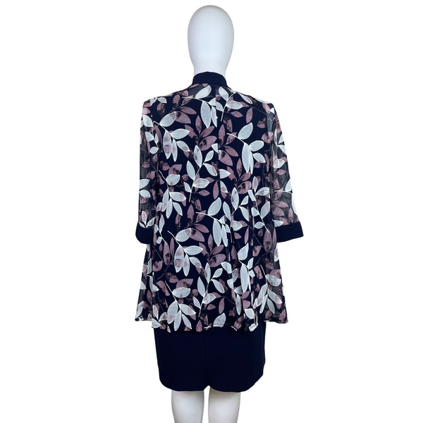 R&M Richards Navy Sleeveless Sheath Dress With Pink/White Cardigan Sz 16 W