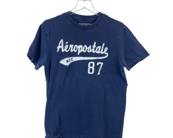 Aeropostale Mens Blue Cotton Graphic Tee NYC 87 Logo Crewneck Size M