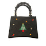 Tianni Women’s Black Christmas Embroidered Gift/Tree Bamboo Handles Handbag Sz S