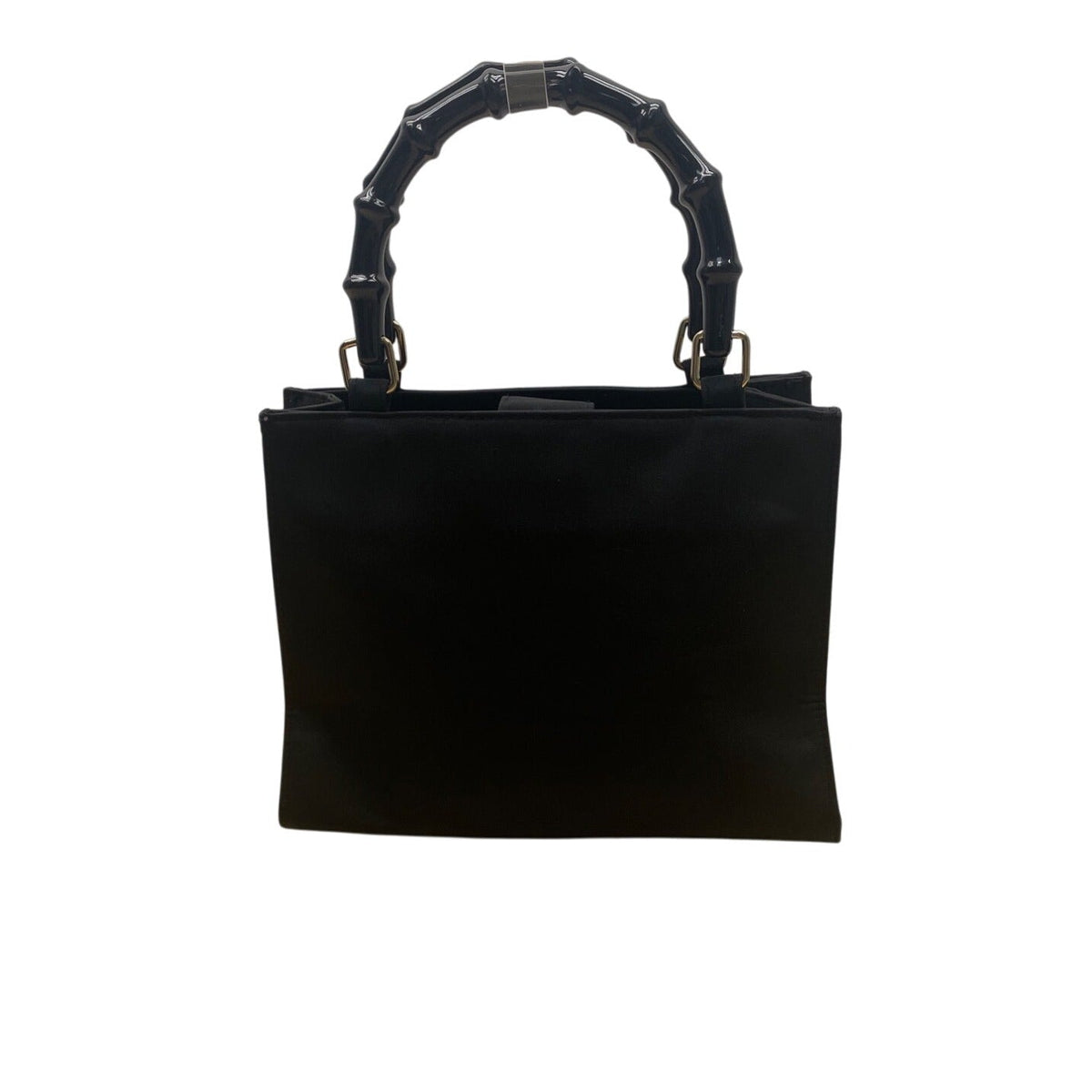 Tianni Women’s Black Christmas Embroidered Gift/Tree Bamboo Handles Handbag Sz S