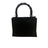Tianni Women’s Black Christmas Embroidered Gift/Tree Bamboo Handles Handbag Sz S