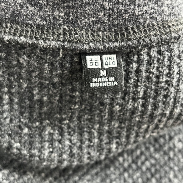 Uniqlo Womens Charcoal Gray Waffle-Knit 3/4 Sleeve Top Medium M Soft Comfortable