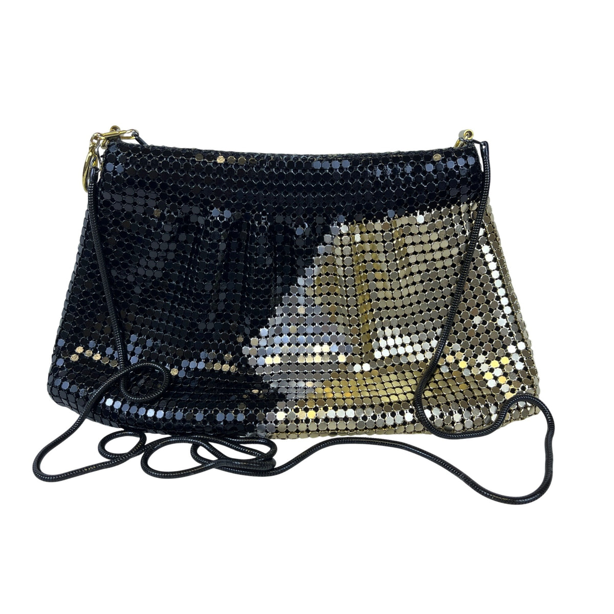Mesh Gold & Black Womens Evening Bag Shimmer Metallic Chain Strap Small
