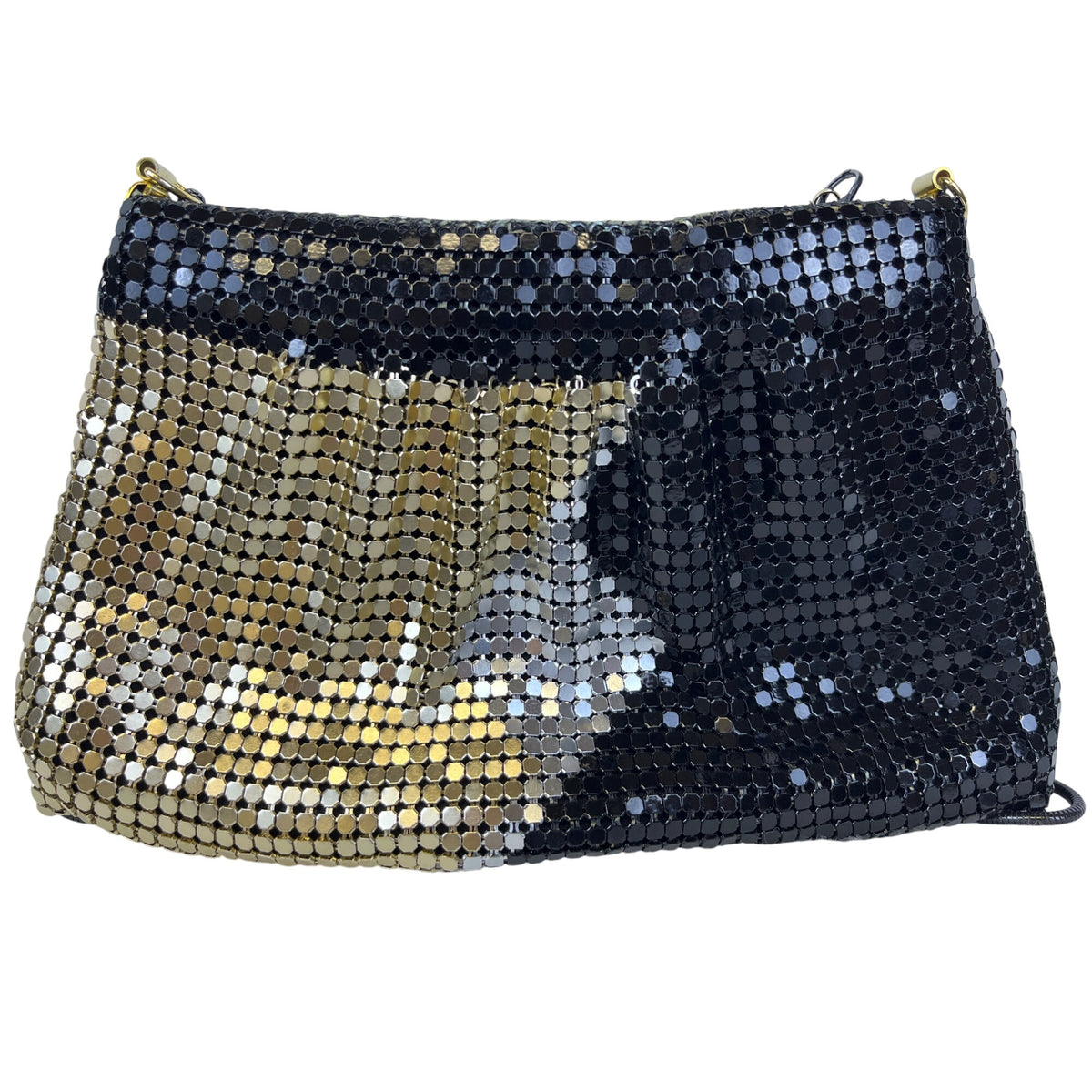 Mesh Gold & Black Womens Evening Bag Shimmer Metallic Chain Strap Small