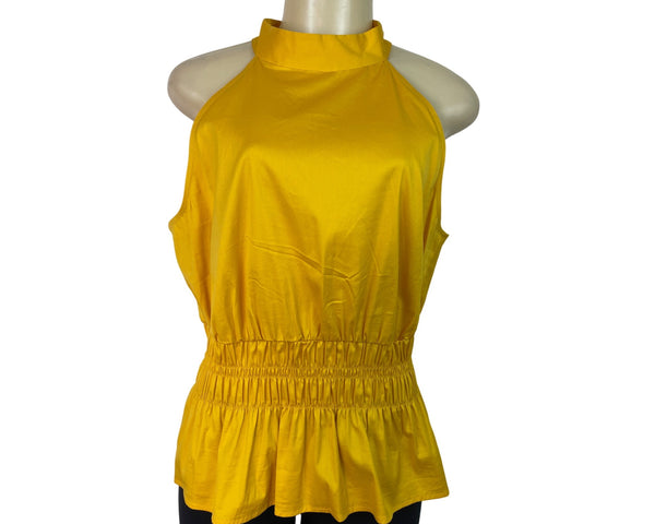 White House Black Market Yellow Sleeveless Halter Top W Keyhole Back Sz 14 - New
