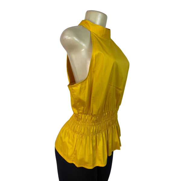 White House Black Market Yellow Sleeveless Halter Top W Keyhole Back Sz 14 - New