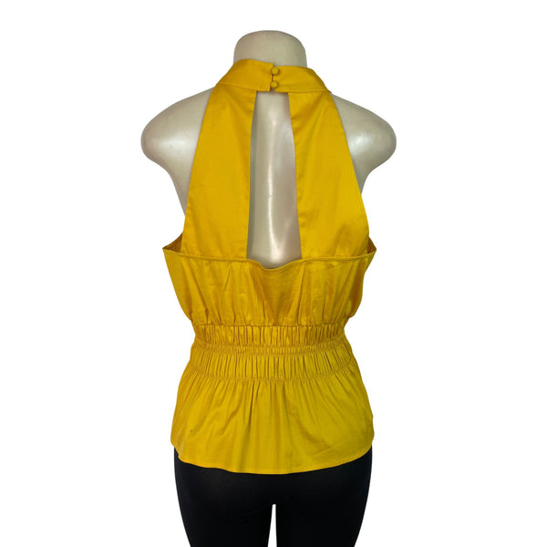 White House Black Market Yellow Sleeveless Halter Top W Keyhole Back Sz 14 - New