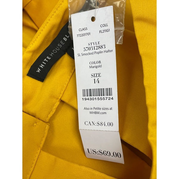 White House Black Market Yellow Sleeveless Halter Top W Keyhole Back Sz 14 - New