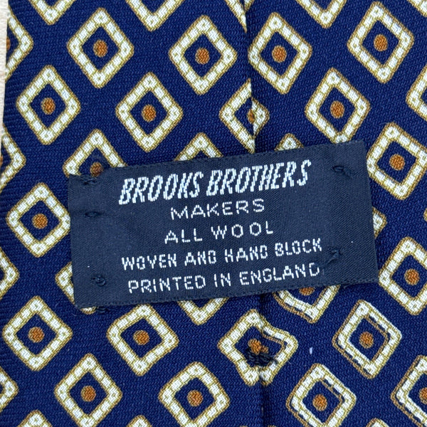 Vintage Brooks Brothers Navy Wool Tie Diamond-Print Handcrafted Made In England
