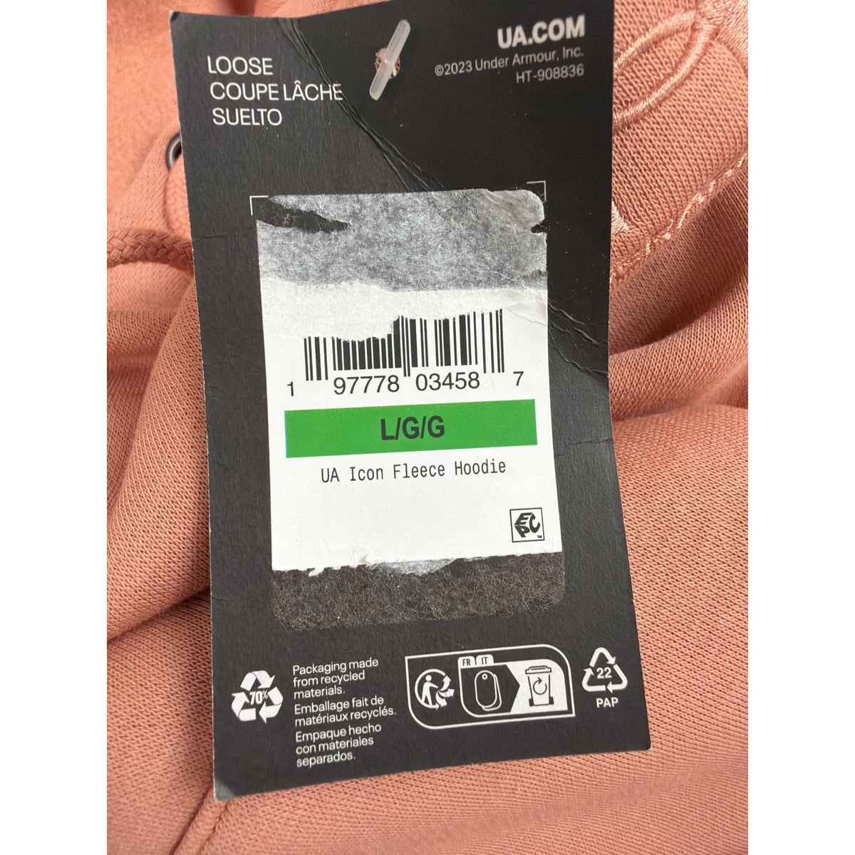 Under Armour Womens Peach Cotton Blend Hoodie Embroidered Logo Sz L