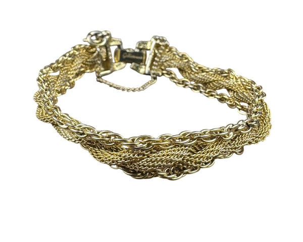 Gold Tone & Silver Tone Multi-Strand Braided Chain Bracelet Adjustable Rope Design 7 Inch