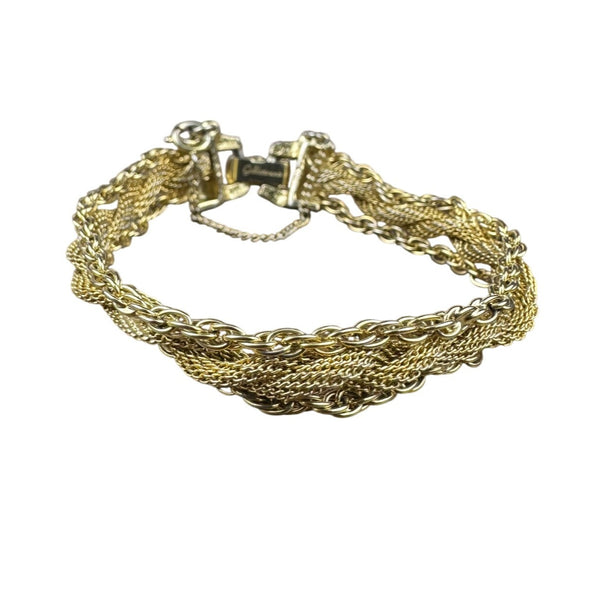 Gold Tone & Silver Tone Multi-Strand Braided Chain Bracelet Adjustable Rope Design 7 Inch